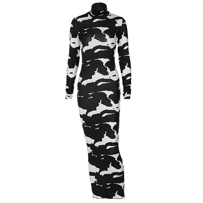 Chic Abstract Print Turtleneck Midi Dress – Your Fall Style Essential