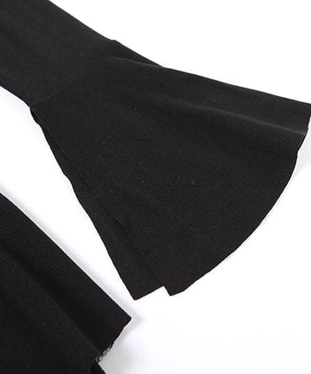 Effortless Elegance: Off-Shoulder Rose Appliqué Mini Dress with Flared Sleeves - Your Fall & Holiday Go-To