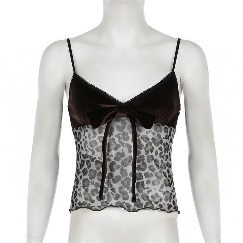 Fall Luxe: Velvet & Leopard Print Bow Cami Top - Chic Y2K Style for American Women