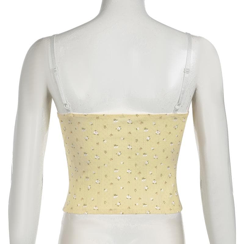 Cottagecore Dream: Dainty Yellow Floral Lace Cami Top – Your Sweet Fall Layering Essential