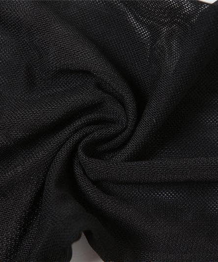 Black Mesh Long Sleeve Crop Top with Built-In Fingerless Gloves | Edgy Fall & Halloween Style