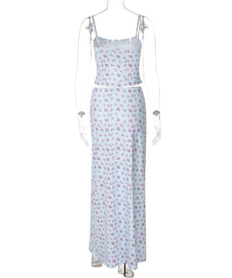 Autumn Bloom Ditsy Floral Cami & Maxi Skirt Set - Chic 2-Piece Y2K Outfit for Effortless Style