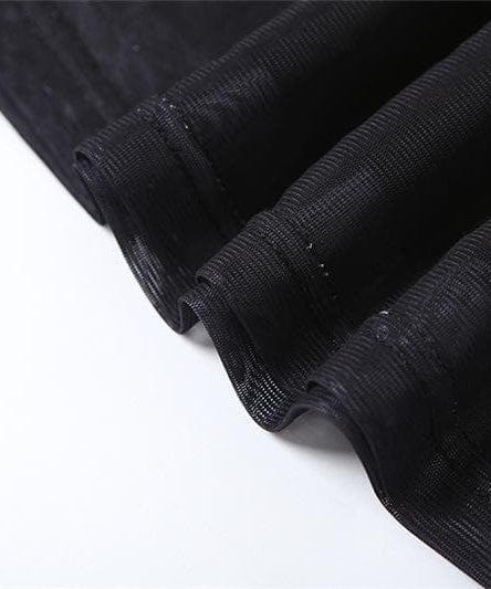 Sultry Orchid Blossom Mock Neck Mini Dress - Black Ruched Mesh for Fall & Holiday Parties