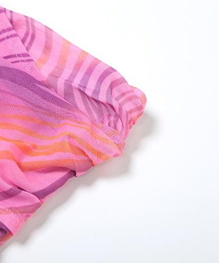 Y2K Pink Swirl Mesh Two-Piece Set: Strapless Crop Top & Asymmetric Mini Skirt - Perfect for Fall Getaways & Parties