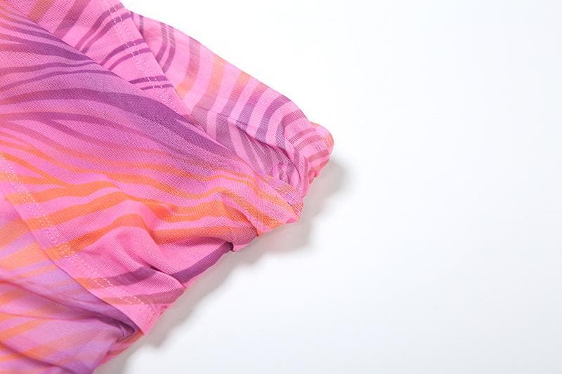 Y2K Pink Swirl Mesh Two-Piece Set: Strapless Crop Top & Asymmetric Mini Skirt - Perfect for Fall Getaways & Parties