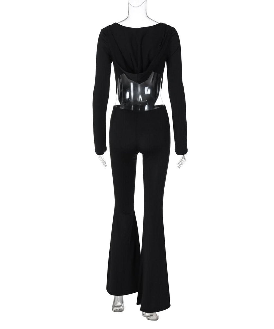 The "Midnight Glam" Cutout Cowl Neck Flared Jumpsuit - Fall & Holiday Party Ready