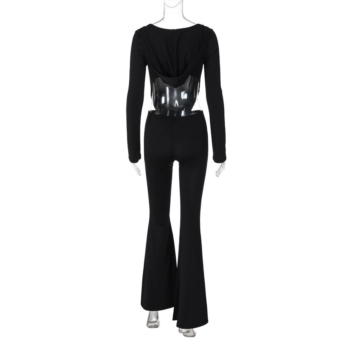 The "Midnight Glam" Cutout Cowl Neck Flared Jumpsuit - Fall & Holiday Party Ready