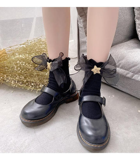 Whimsical Gold Star Ruffle Ankle Socks - Charming Cotton Blend for Fall & Holiday Style