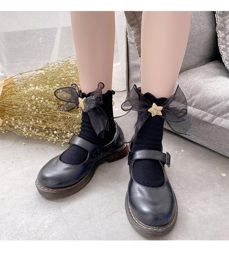 Whimsical Gold Star Ruffle Ankle Socks - Charming Cotton Blend for Fall & Holiday Style