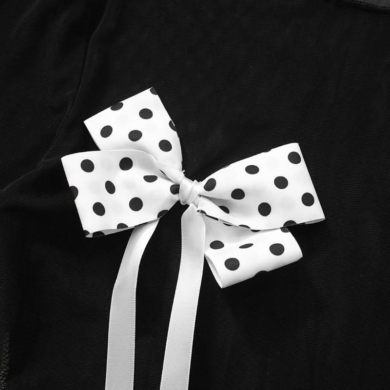 Spooky Chic Polka Dot Bow Mesh Co-ord Set - Daring Halloween & Fall Party Outfit