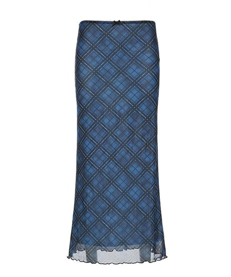 Effortless Blue Floral Mesh Maxi Skirt with Bowknot – Y2K Boho Chic for Fall & Holidays