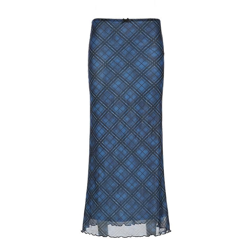 Effortless Blue Floral Mesh Maxi Skirt with Bowknot – Y2K Boho Chic for Fall & Holidays