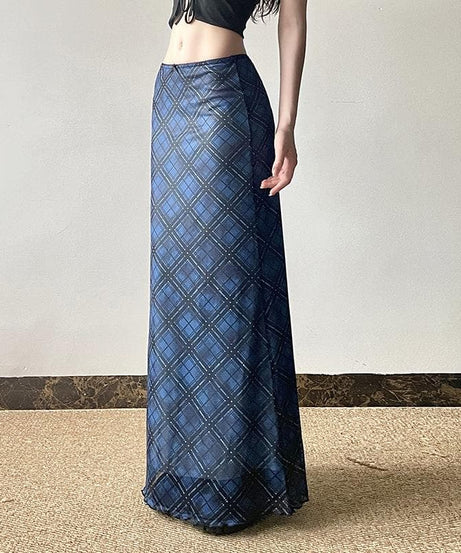 Effortless Blue Floral Mesh Maxi Skirt with Bowknot – Y2K Boho Chic for Fall & Holidays