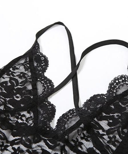 Sultry Black Lace V-Neck Romper Bodysuit – Chic & Flirty for Fall Nights