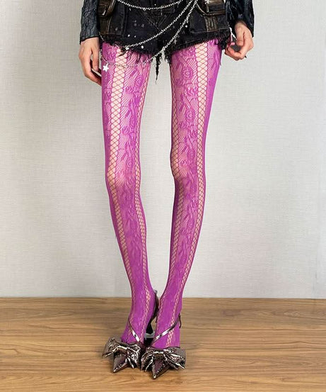 <b>Gothic Glam</b>: Edgy Lace Pattern Fishnet Tights for Fall & Halloween
