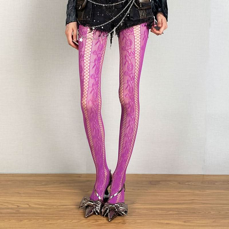 <b>Gothic Glam</b>: Edgy Lace Pattern Fishnet Tights for Fall & Halloween