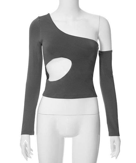 Rebel Chic One-Shoulder Cut-Out Top with Arm Warmer – Your Fall Party Statement