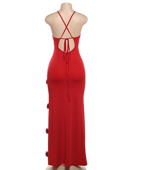 Elegant White Rose Applique Maxi Slip Dress - Perfect for Holiday Soirees & Bridal Moments