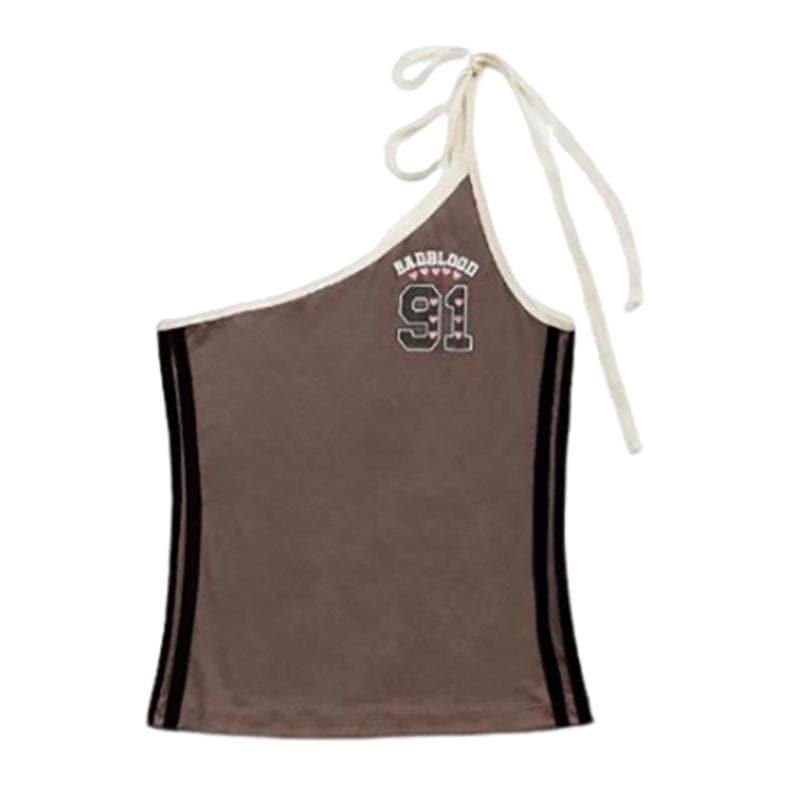 Edgy "BADBLOOD 91" One-Shoulder Graphic Top - Y2K Streetwear Chic for Fall