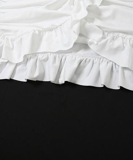 Autumn Glam: Chic White Long Sleeve Ruched Mini Dress - Knot Front & Ruffle Details