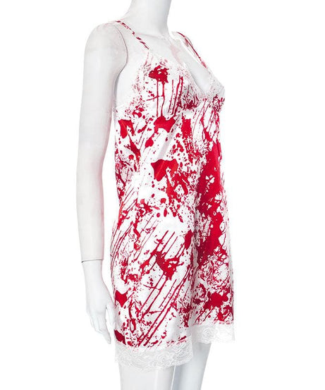 Killer Chic: Women's Blood Splatter Halloween Cami Dress with Lace Trim – Spooky Costume