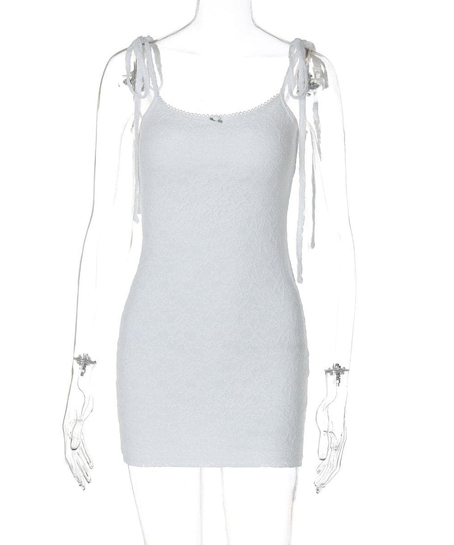 Delicate White Lace Tie-Shoulder Mini Dress - Your Essential for Fall Parties & Chic Nights Out