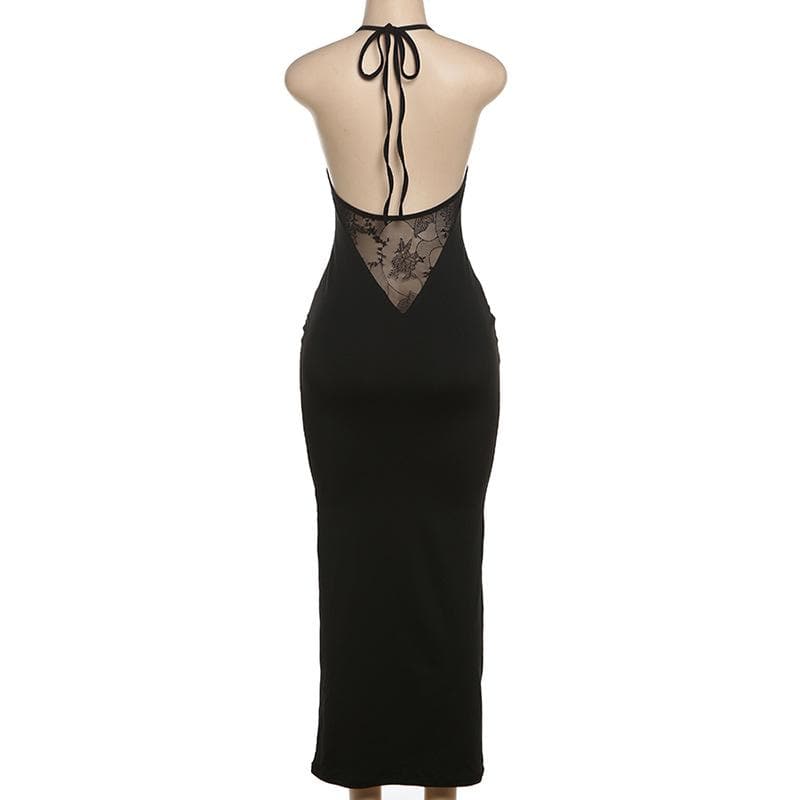 Sultry Black Halter Cut-Out Maxi Dress - Bodycon & Daring for Fall & Holiday Nights