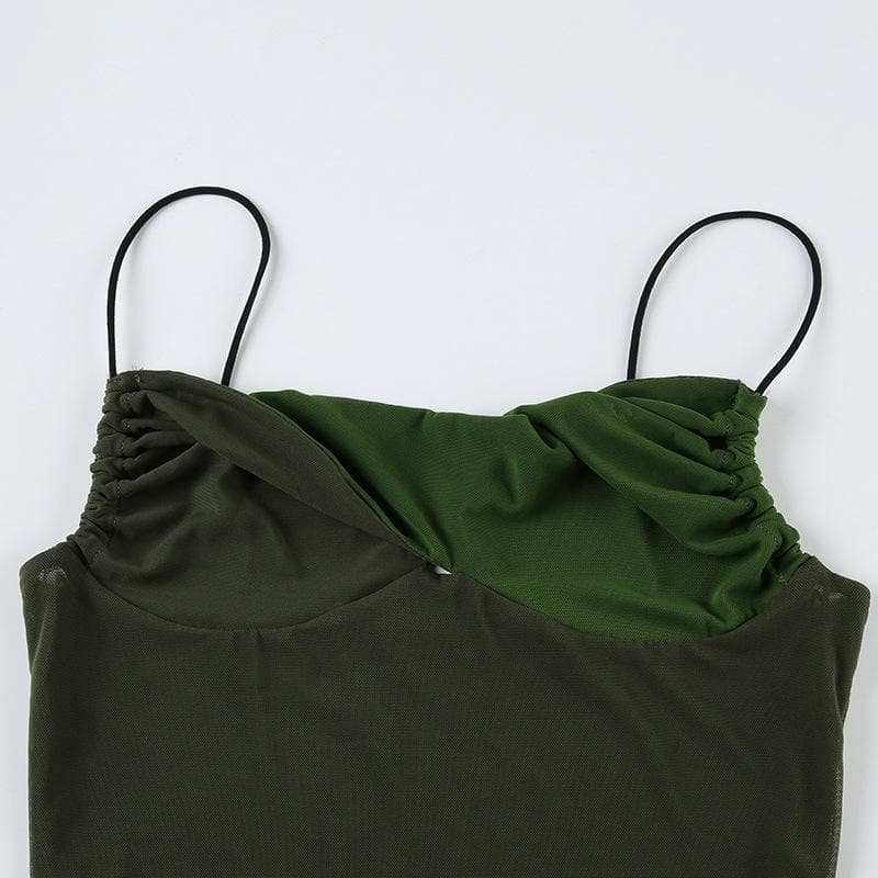 Fall Chic Olive Green Contrast Ruched Cami Top - Trendy Slim Fit Tank