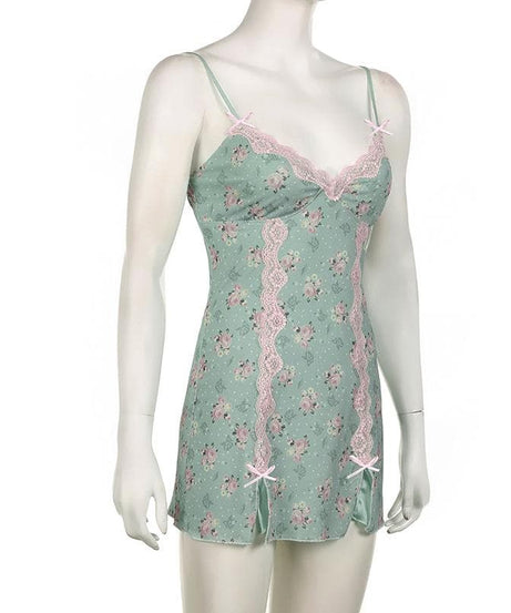 Dreamy Floral Lace Mini Slip Dress | Romantic Cami Loungewear for Cozy Nights
