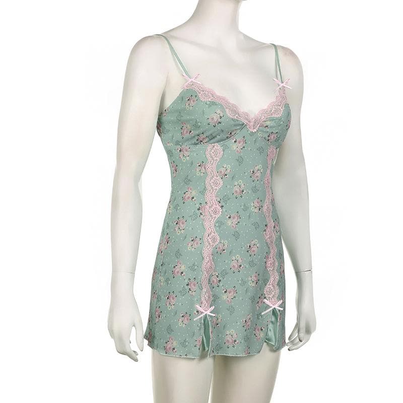 Dreamy Floral Lace Mini Slip Dress | Romantic Cami Loungewear for Cozy Nights