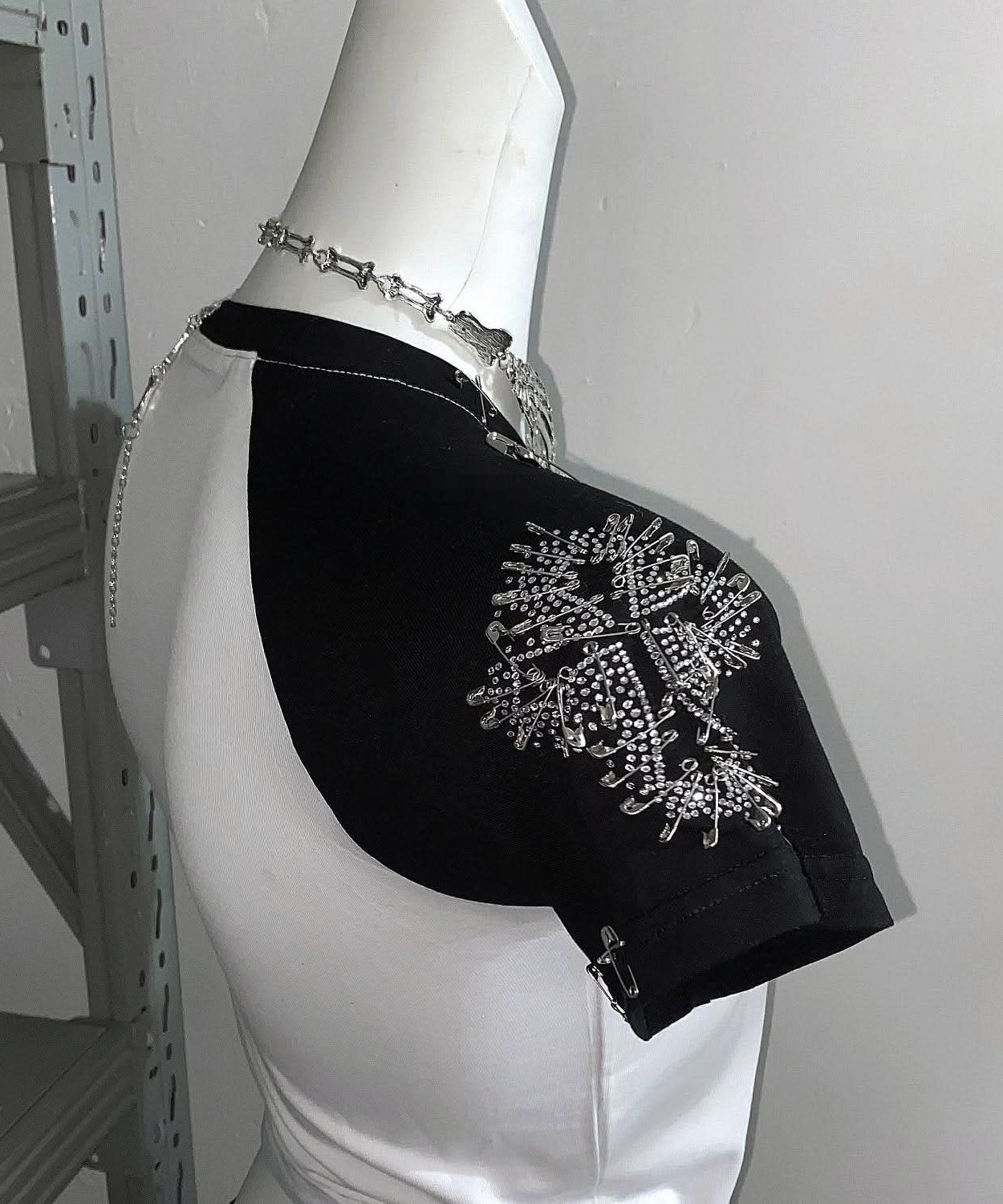 Spooky Chic Rhinestone Cross Crop Top & Mesh Skort Set - Y2K Goth Alt Fashion