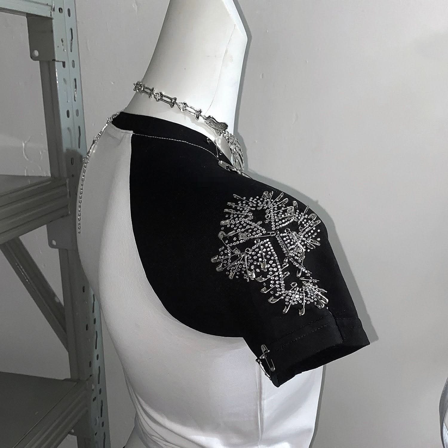 Spooky Chic Rhinestone Cross Crop Top & Mesh Skort Set - Y2K Goth Alt Fashion