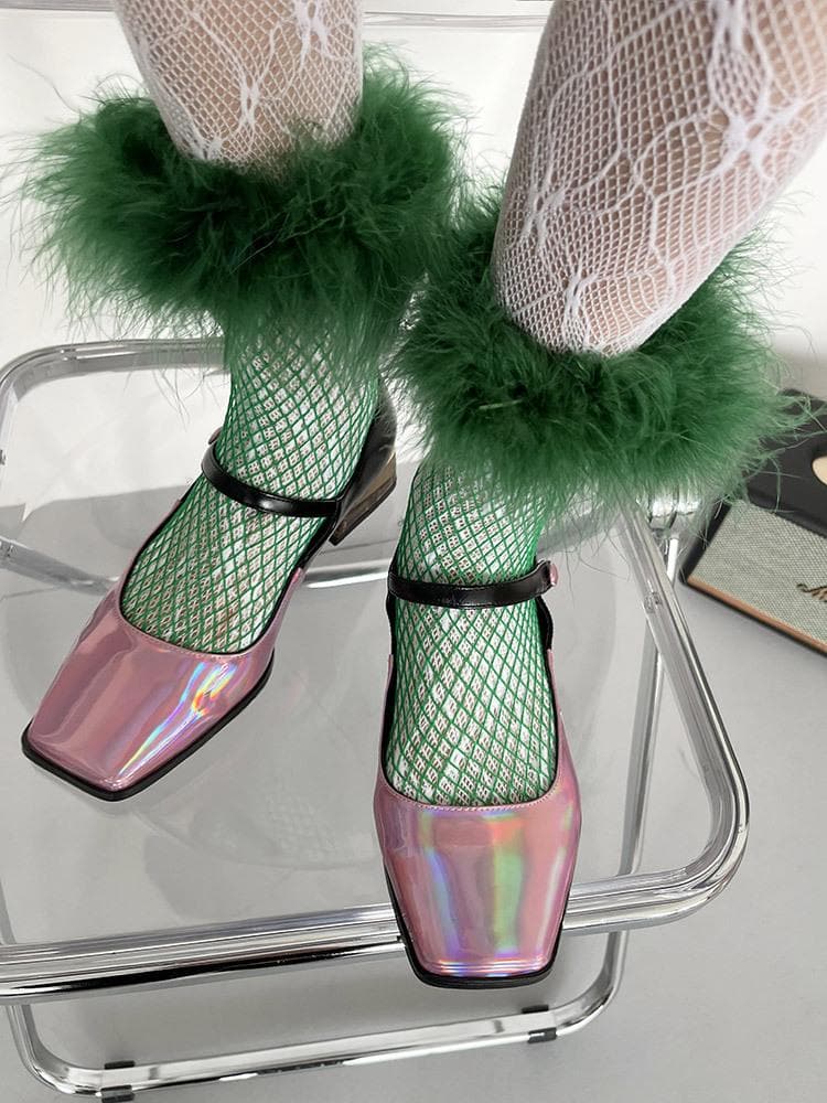 Edgy Glam Faux Fur Fishnet Ankle Socks – Your Spooky Season & Fall Style Essential