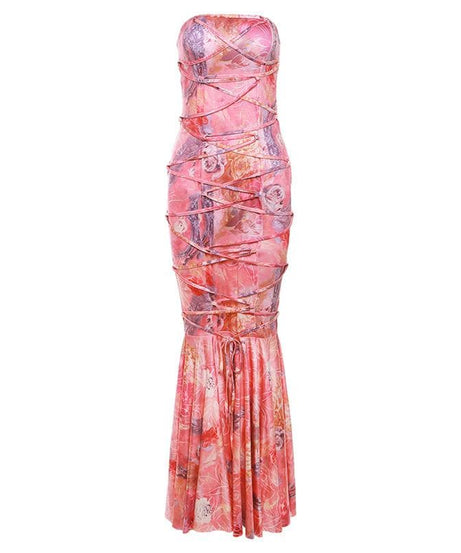 Glamorous Autumn Bloom Criss-Cross Strapless Maxi Dress | Holiday Party & Vacation Ready