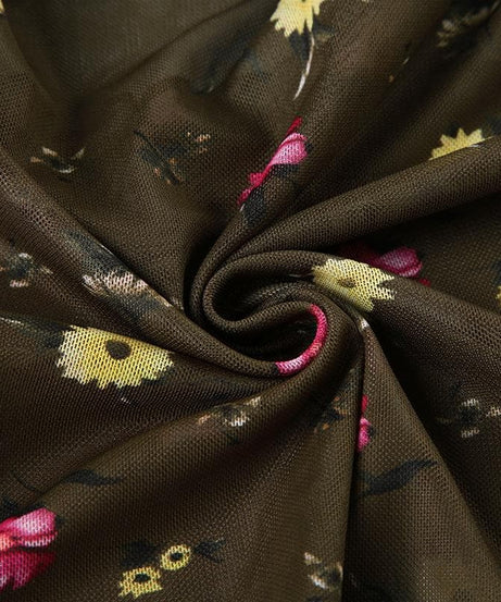 Trendy Floral Mesh Ruffle Crop Top - Sheer Long Sleeve for Fall Layering