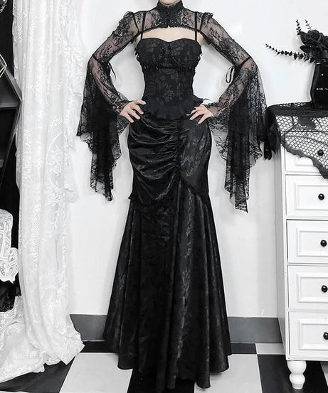 Fall Enchantress Ruched Maxi Skirt - Elegant Mermaid Silhouette for Halloween & Holiday Parties