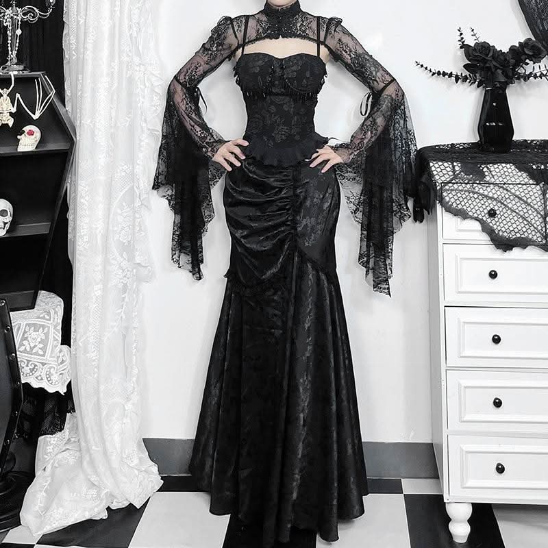 Fall Enchantress Ruched Maxi Skirt - Elegant Mermaid Silhouette for Halloween & Holiday Parties