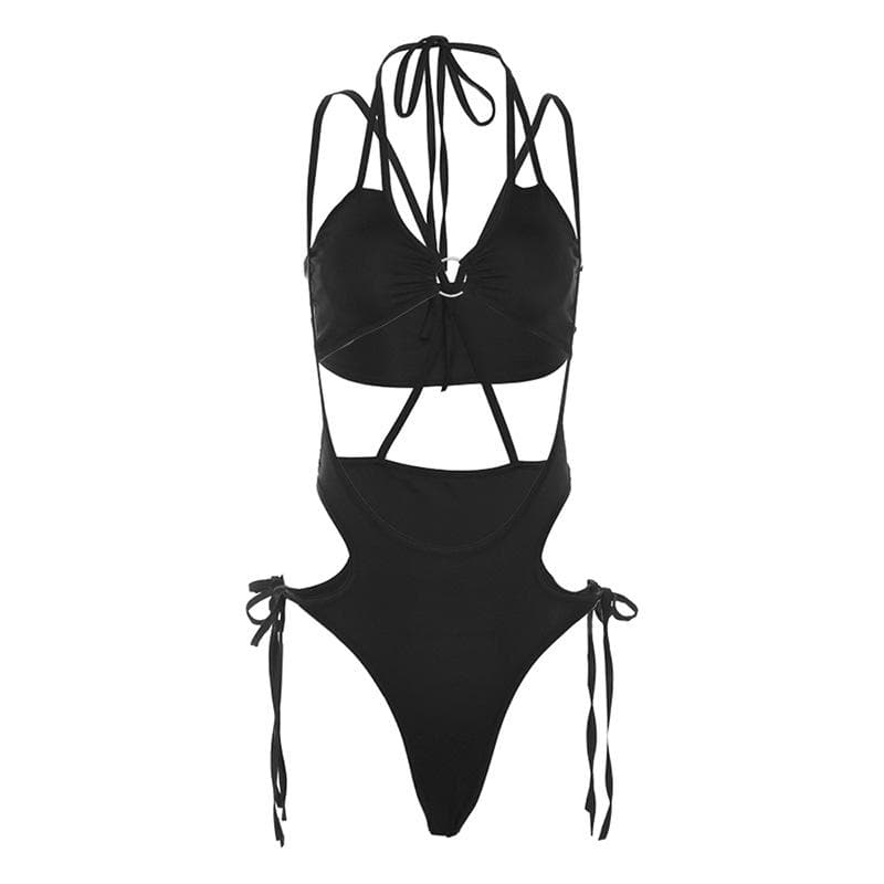 Siren Black O-Ring Cutout Halter Monokini | Statement Vacation & Party Bodysuit