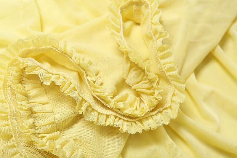 Sun-Kissed Radiance: Yellow Ruffle Mesh Backless Maxi Dress - Your Vacation & Event Essential