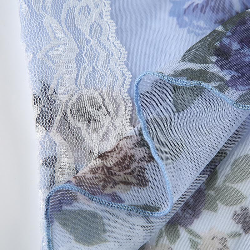 Autumn Bloom Floral Mesh & Gingham Sweetheart Top - Y2K Layering Cami