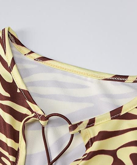 Daring Fall Zebra Print Lace-Up Bodycon Midi Dress - Long Sleeve Statement Style