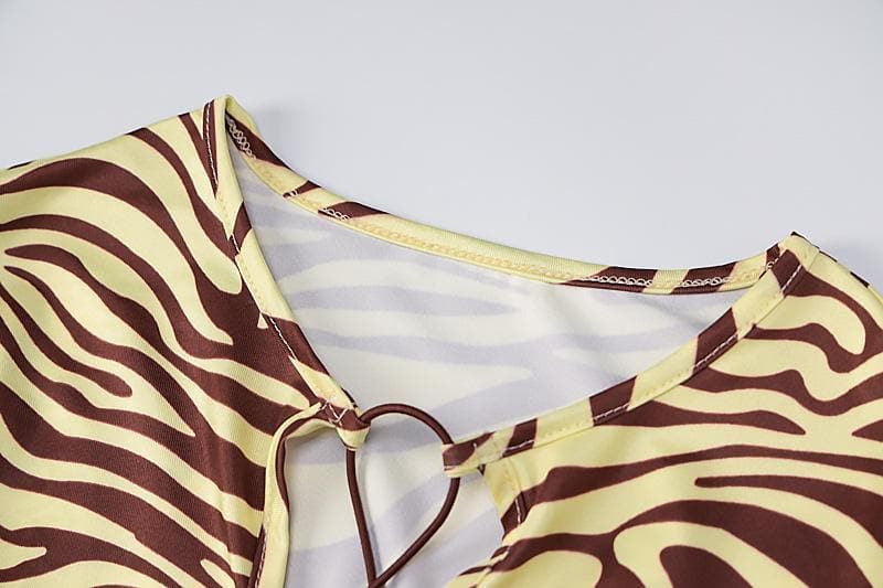 Daring Fall Zebra Print Lace-Up Bodycon Midi Dress - Long Sleeve Statement Style