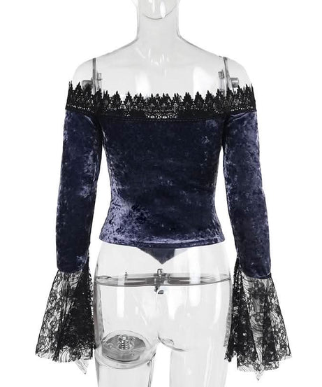 Midnight Plum Velvet & Lace Off-Shoulder Top - Your Essential Fall & Holiday Statement Piece