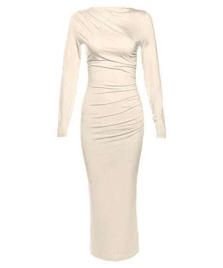 Effortless Chic: Black Ruched Long Sleeve Maxi Dress - Fall & Holiday Style