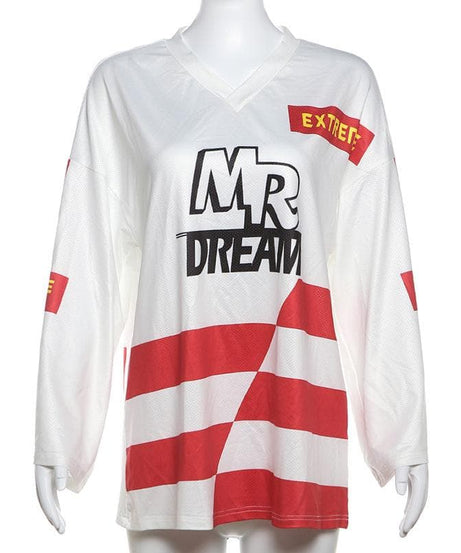 Mr. Dream Extreme V-Neck Long Sleeve Top - Your Go-To Retro Fall Streetwear
