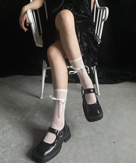 Enchanting Black Lace & Bow Knee High Socks - Perfect for Fall & Spooky Season Style!