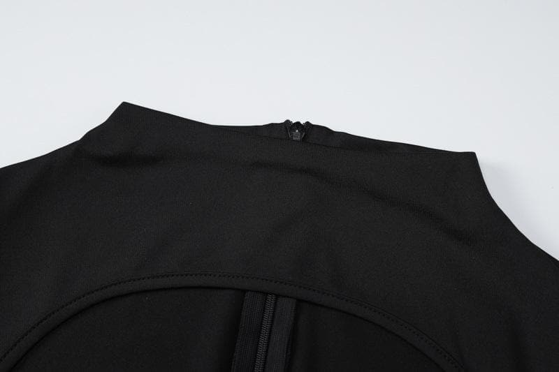 Daring Black Cutout Jumpsuit with Built-In Gloves - Sleek Halloween & Holiday Statement Catsuit