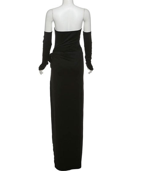 Scarlet Rose High Slit Maxi Dress | Strapless Gown with Detached Sleeves for Holiday & Gala Season