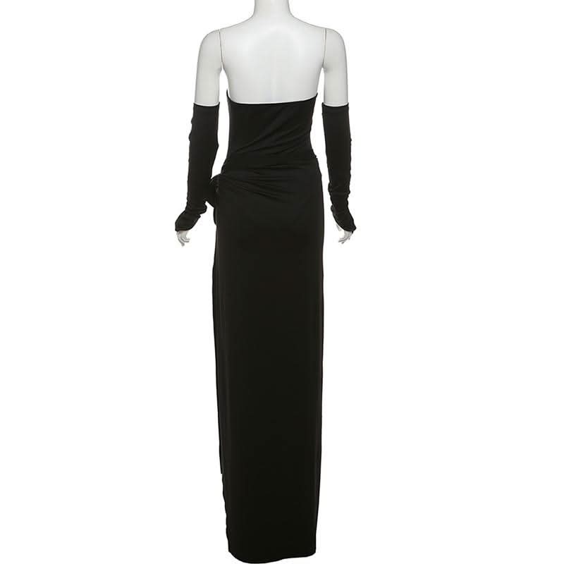 Scarlet Rose High Slit Maxi Dress | Strapless Gown with Detached Sleeves for Holiday & Gala Season