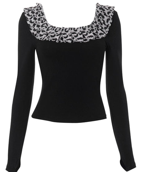 Elevated Fall Fashion: Leopard Ruffle Square Neck Long Sleeve Top